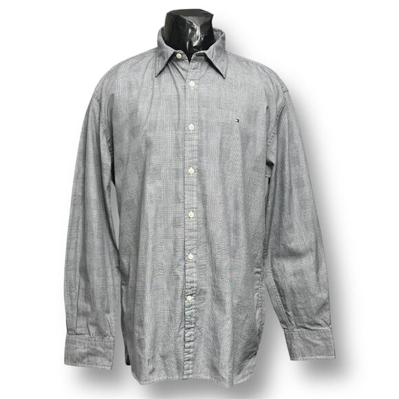 Tommy Hilfiger XL Gray Check Cotton Shirt Button-Up Custom Fit Preppy Minimalist - Picture 1 of 11